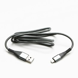Logo USB kabel (2.0), USB A M - Apple Lightning M, 2m, MFi certifikat, 5V/2,4A, srebrny, box, oplot nylonowy, aluminiowa osłona 