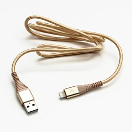 Logo USB kabel (2.0), USB A M - Apple Lightning M, 2m, MFi certifikat, 5V/2,4A, złoty, box, oplot nylonowy, aluminiowa osłona zł
