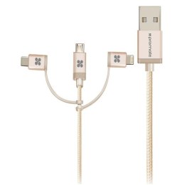 Promate USB kabel (2.0), USB A M - 1.2m, okrągły, złoty, Oplot, Trio