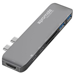 USB (3.1), USB typ C hub 7-port, MacHub-Pro, szary, Promate, USB 3.1, USB 3.0, Thunderbolt 3,TF, SD, HDMI