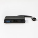 USB/Video Adapter + HUB, DP Alt Mode, HDMI F + USB C F (PD) + USB A F, czarny, All New box 4K2K@30Hz, USB Power Delivery