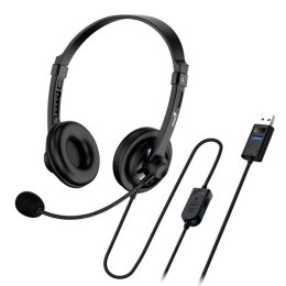 Genius HS-230U, słuchawki z mikrofonem, regulacja głośności, czarna, 2.0, zamykane, USB
