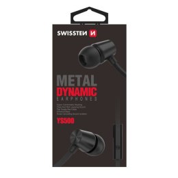 SWISSTEN YS500, słuchawki z mikrofonem, bez regulacji głośności na przewodzie, czarna, douszne typ 3.5 mm jack