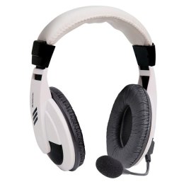 Defender Gryphon 750, słuchawki z mikrofonem, regulacja głośności, biała, zamykane, 2x 3.5 mm jack