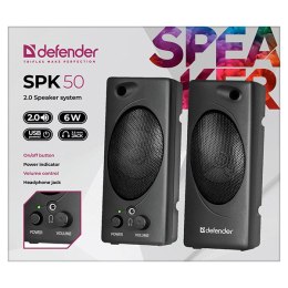 Defender głośniki SPK 50, 2.0, 6W, czarne, regulacja głośności, gniazdo do słuchawek jack 3,5 