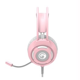 Marvo HG8936, słuchawki z mikrofonem, regulacja głośności, różowa, podświetlona, 3.5 mm jack + USB