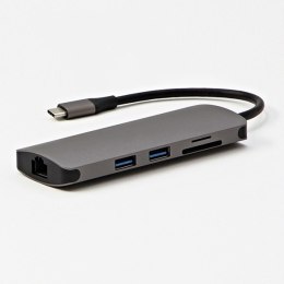 Stacja dokująca All New, USB 3.1 Type-C, HDMI, RJ45, microSD, USB C (PD), 2x USB3.0, szara