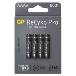 Akumulatorki, AAA (HR03), 1.2V, 800 mAh, GP, kartonik, 4-pack, ReCyko Pro