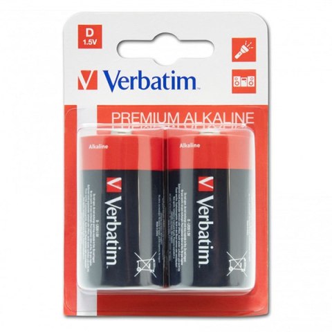 Bateria alkaliczna, ogniwo typ D, 1.5V, Verbatim, blistr, 2-pack, 49923, ogniwo format D