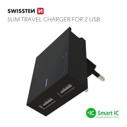 SWISSTEN Zasilacz / sieciowy adapter 15W, 2-portowy, USB-A, kabel Lightning Mfi, Smart IC, stojak na telefon