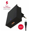 SWISSTEN Zasilacz / sieciowy adapter 25W, 1 port, USB-C, kabel USB-C, Samsung Super fast charging, stojak na telefon