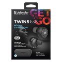 Defender Twins 638, słuchawki z mikrofonem, bez regulacji głośności na przewodzie, czarna, douszne, BT 5.0, TWS, etui z ładowark