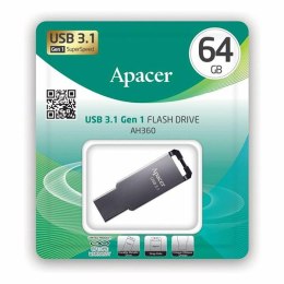 Apacer USB pendrive USB 3.0, 64GB, AH360, srebrny, AP64GAH360A-1, z oczkiem na brelok