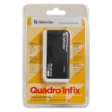 USB (2.0) hub 4-port, Quadro Infix, czarno-szara, Defender, wskaźnik LED, kompaktowy rozmiar