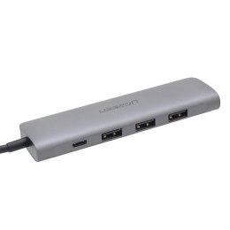 Adapter UGREEN 5w1 USB-C do HDMI 4K, 3x USB 3.0, Typ-C (szary)