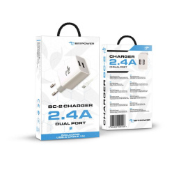 BeePower Ładowarka sieciowa - BC-2 2.4A 2 x USB + kabel USB-C zestaw biały