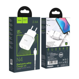 HOCO Ładowarka sieciowa - N4 2.4A 2 x USB + kabel micro zestaw biały