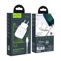 HOCO Ładowarka sieciowa - N4 2.4A 2 x USB + kabel USB-C zestaw biały