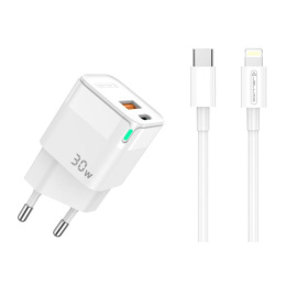JELLICO Ładowarka sieciowa - C44 30W PD USB-C + USB3.0 + kabel USB-C na lightning zestaw biały