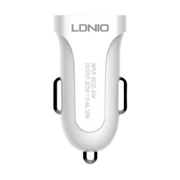 Ładowarka samochodowa LDNIO DL-C17, 1x USB, 12W + kabel Lightning (biała)