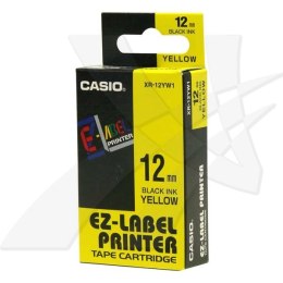 Casio oryginalny taśma do drukarek etykiet, Casio, XR-12YW1, czarny druk/żółty podkład, nielaminowany, 8m, 12mm