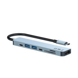 XO Hub USB-C HDMI 4K 2xUSB, 2xUSB-C - 100W PD + dane, czytnik SD + microSD
