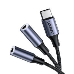 Rozdzielacz audio AUX UGREEN kabel USB-C, 25cm (srebrny) na dwie pary słuchawek