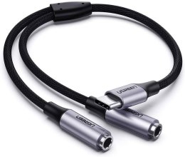 Rozdzielacz audio AUX UGREEN kabel USB-C, 25cm (srebrny) na dwie pary słuchawek
