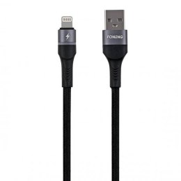 Kabel USB do Lightning Foneng X79, LED, oplot, 3A, 1m (czarny)