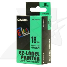 Casio oryginalny taśma do drukarek etykiet, Casio, XR-18GN1, czarny druk/zielony podkład, nielaminowany, 8m, 18mm