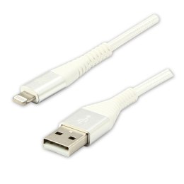 Kabel USB - Apple Lightning 1m MFi certifikat, 5V/2,4A, biały, box, oplot nylonowy, aluminiowa osłona