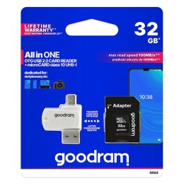Goodram Karta pamięci Micro Secure Digital Card All-In-ON, 32GB, multipack, M1A4-0320R12, UHS-I U1 (Class 10), ALL in One z czyt