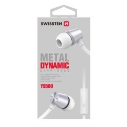 SWISSTEN YS500, słuchawki z mikrofonem, bez regulacji głośności na przewodzie, biała, 2.0, douszne typ 3.5 mm jack