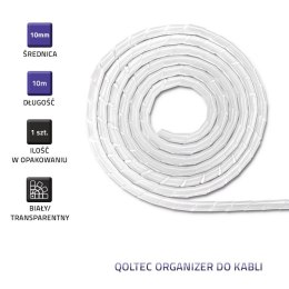 Qoltec Organizer do kabli 10mm | 10m | Biały/ transparentny