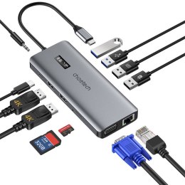 Adapter 12w1 Choetech HUB-M26 USB-C do USB-C+ USB-A+ HDMI+ VGA+ AUX+ SD+ TF (szary)