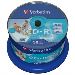 Verbatim CD-R, 43438, AZO Wide Inkjet Printable - No ID Branded, 50-pack, 700MB, 52x, 80min., 12cm, spindle, do archiwizacji dan