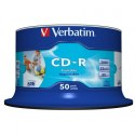 Verbatim CD-R, 43438, AZO Wide Inkjet Printable - No ID Branded, 50-pack, 700MB, 52x, 80min., 12cm, spindle, do archiwizacji dan