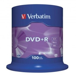 Verbatim DVD+R, Matt Silver, 43551, 4.7GB, 16x, spindle, 100-pack, bez możliwości nadruku, 12cm, do archiwizacji danych