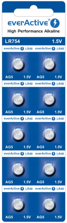 Baterie mini everActive AG5 G5 LR754 LR48 10 sztuk alkaliczne
