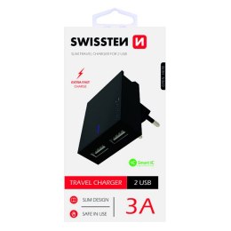 SWISSTEN Zasilacz / sieciowy adapter 15W, 2-portowy, USB-A, podstawka / stojak na telefon