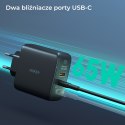 Aukey Ładowarka GaN, 2x USB-C, USB-A, QC, PD 65W