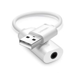 Adapter audio UGREEN US206, USB do Mini Jack 3.5mm AUX 15cm (biały)