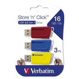 Verbatim USB pendrive  USB 3.0, 16GB, Store N Click, mix kolorów, 49306, USB A, z wysuwanym złączem. 3 szt