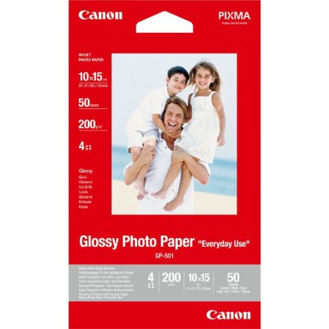 Canon Glossy Photo Paper, foto papier, połysk, GP-501 typ biały, 10x15cm, 4x6", 210 g/m2, 50 szt., 0775B081, atrament
