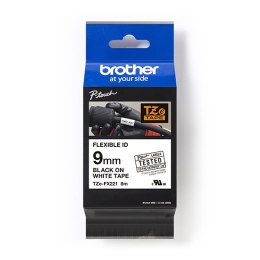 Brother oryginalny taśma do drukarek etykiet, Brother, TZE-FX221, czarny druk/biały podkład, laminowane, 8m, 9mm, flexibilní
