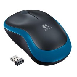Logitech Mysz M185, 1000DPI, 2.4 [GHz], optyczna, 2kl., bezprzewodowa, niebieska, 1 szt AA, do notebooka, uniwersalny