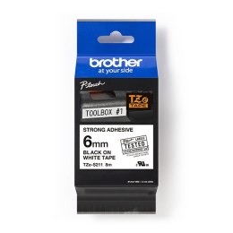 Brother oryginalny taśma do drukarek etykiet, Brother, TZE-S211, czarny druk/biały podkład, laminowane, 8m, 6mm, mocny klej