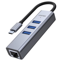 Unitek Hub USB-C 3*USB-A 5Gbps, RJ-45 1Gb