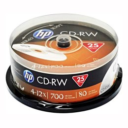 HP CD-RW, CWE00019-3, 69313, 25-pack, 700MB, 4-12x, 80min., 12cm, bez możliwości nadruku, cake box, do archiwizacji danych