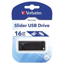 Verbatim USB pendrive  USB 2.0, 16GB, Slider, Store N Go, czarny, 98696, USB A, z wysuwanym złączem
